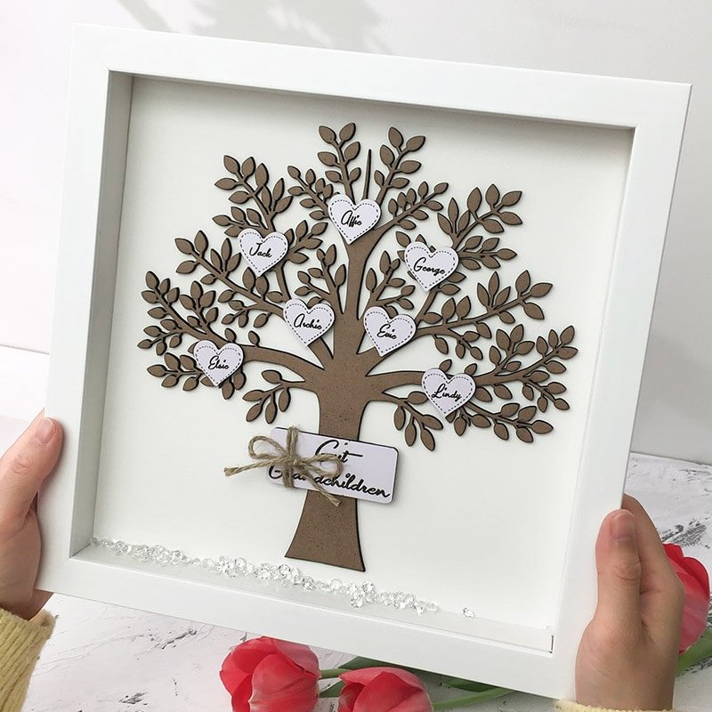 Vangogifts Custom Family Tree Wood Frame Name Engraved Home Decor For Grandma Mom