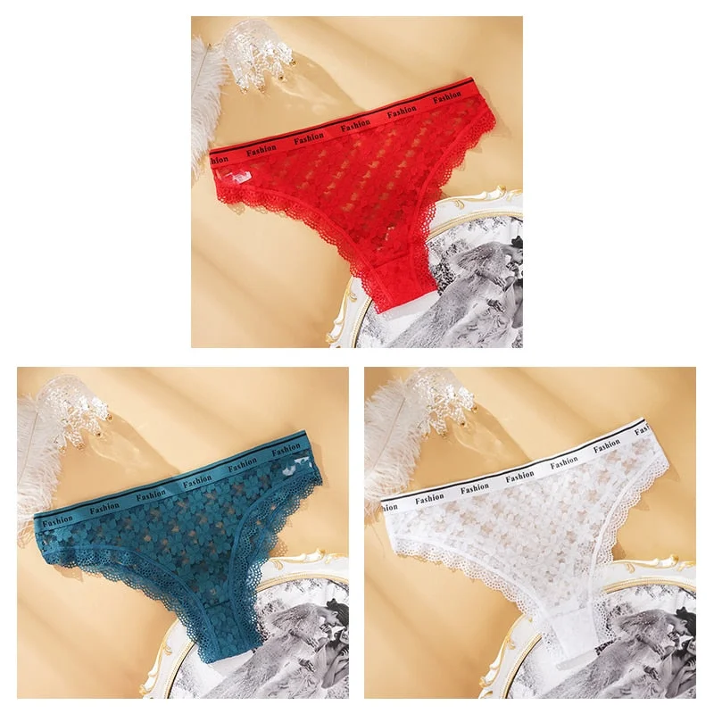 Fashion Lace Hollow Briefs Comfortable And Soft Panties Women's Sexy Close-Fitting Panties Low Rise 3PCS Underwear Lingerie