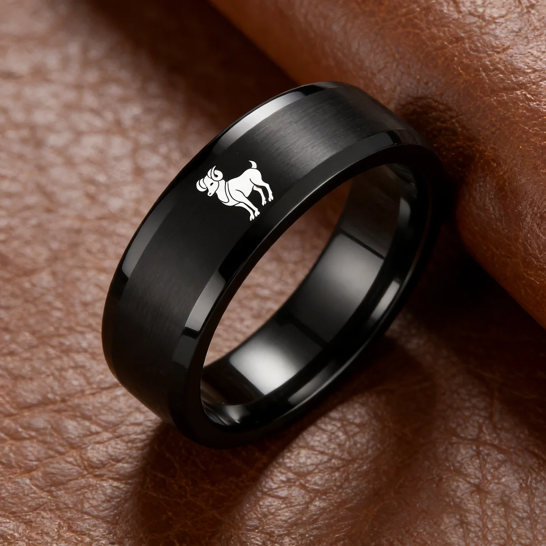 Flat Aries Tungsten Wedding Bands Black Tungsten Rings Comfort fit for Womens or Mens 4MM 6MM 8MM