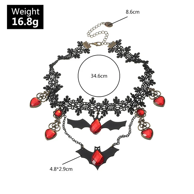 Bat Halloween Necklace With Lace - yankia
