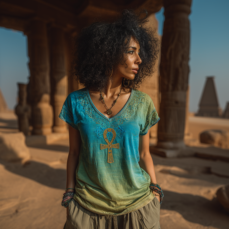 Ankh Ancient Egyptian Gradient Art Linen T-shirt