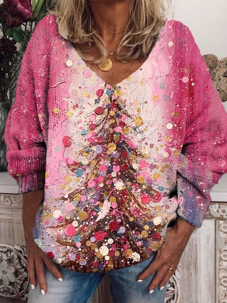 Women's Long Sleeve V-neck Graphic Printed Tops