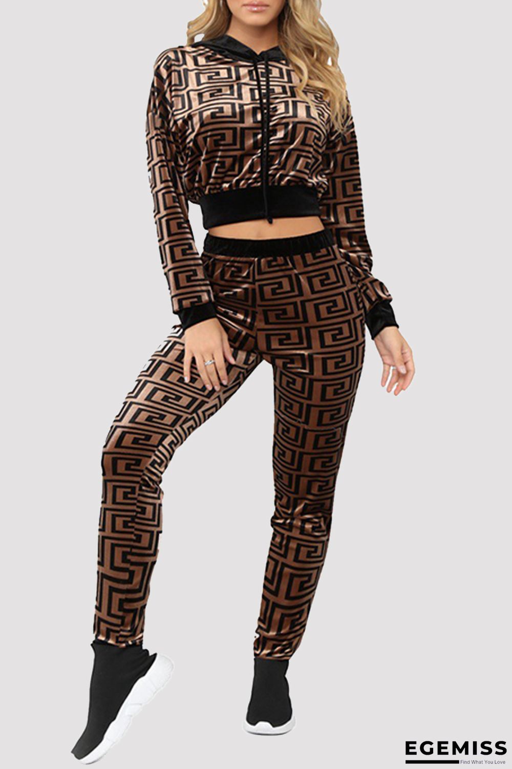 Yellow Fashion Casual Print Patchwork Hooded Collar Long Sleeve Two Pieces | EGEMISS