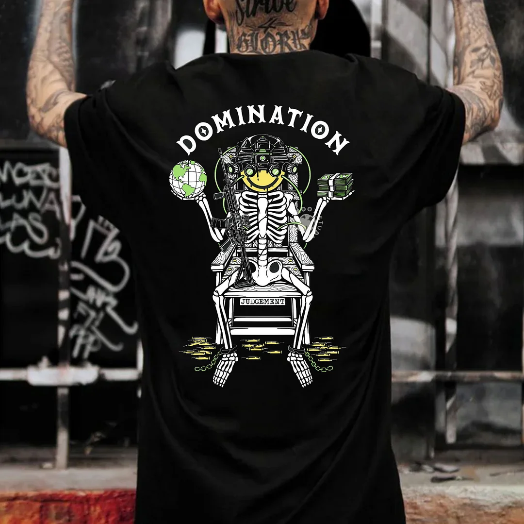 DOMINATION Emoji Skeleton Black Print T-Shirt