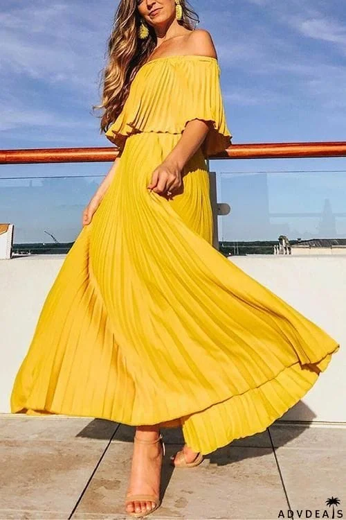 Off Shoulder Pleated Maxi Dress