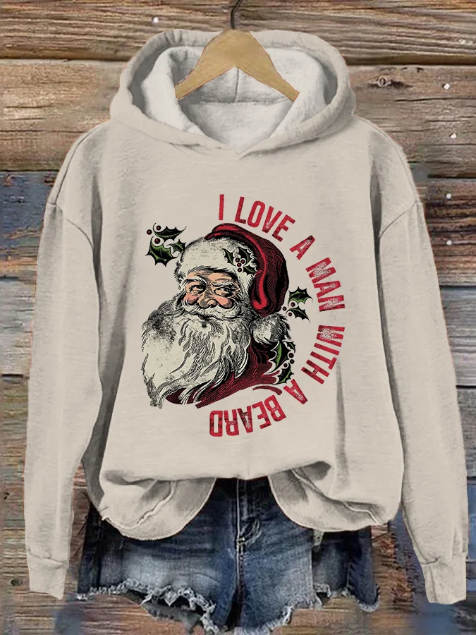 Comstylish Funny Santa Beard Print Casual Cozy Hoodie