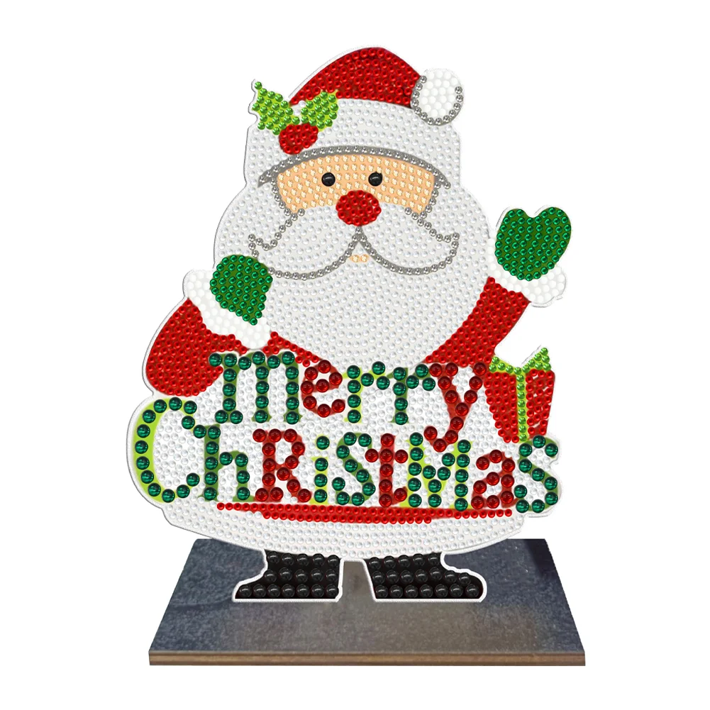 DIY Santa Claus Desk Diamonds Art Crafts Wooden Mosaic Ornament Single Sided Drill Kids Gift