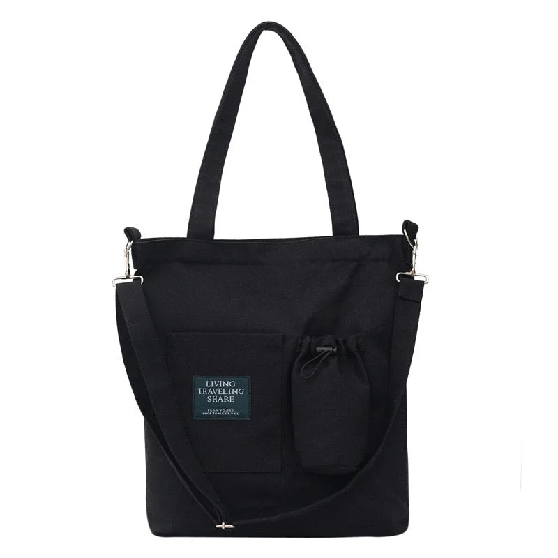 Xpoko Canvas Shoulder Bags For Women Large Capacity Solid Simple Shopper Woman Handbag Tote Crossbody Student School Women's Bag