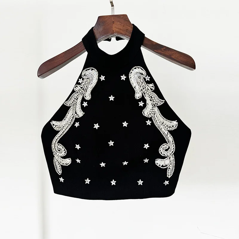 Nigikala Nigikala New Star Fashion Heavy Industry Nails Set With Diamond Lily Hanging Neck Vest Half-Body Skirt Suit