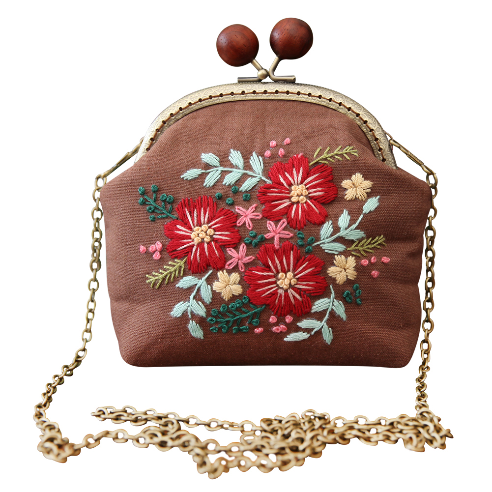 

Red Flowers - Cross Stitch Embroidery - Gold Chain Wallet, 501 Original