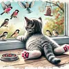 Cat And Bird By Window-11CT Stamped Cross Stitch 40*40cm/15.75*15.75in tapestrymarket