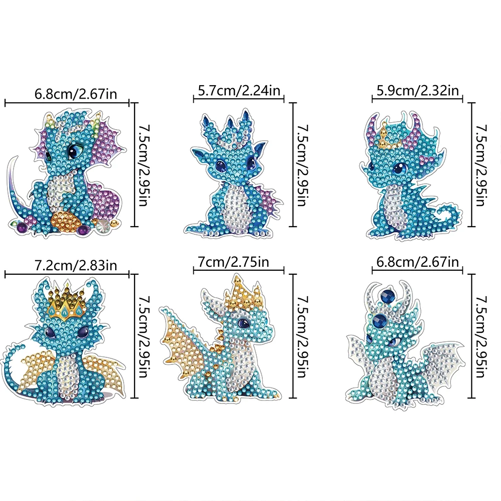 6pcs DIY Blue Pterosaur Diamond Painting Magnets Refrigerator for Adult Kid Beginners