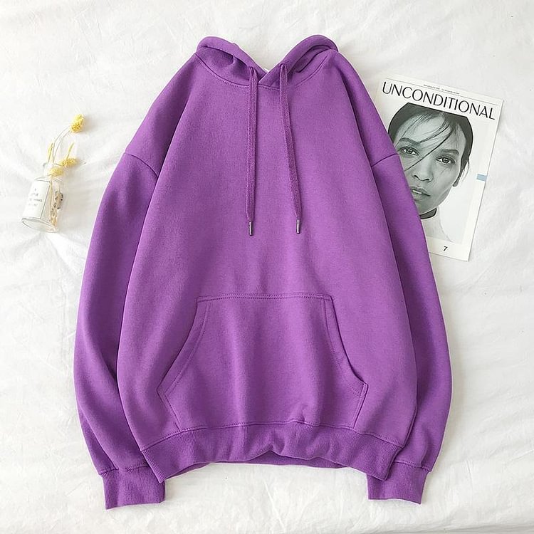 Woman's Sweatshirts Solid 13 Colors Korean Female Hooded Pullovers Cotton Thicken Warm Hoodies Women - Life is Beautiful for You - SheChoic
