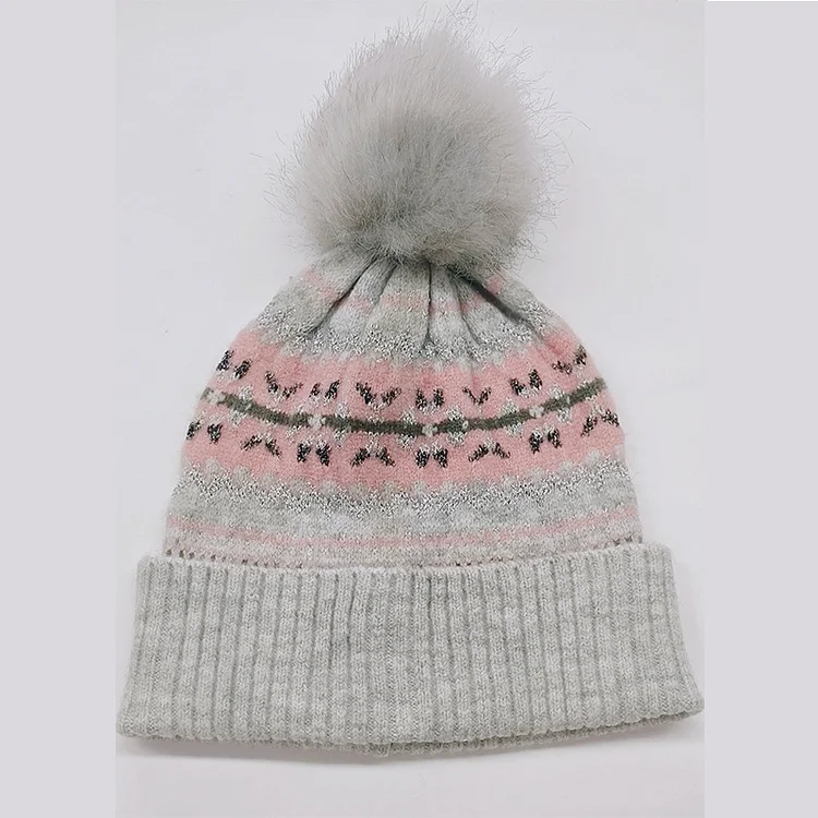Stretch Mohair Snowflake Silk Pom-Pom Knitted Hat