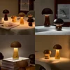 Mushroom Table Lamp Night Light Wooden LED Mushroom Touch Lamp Dimmable Bedside Lamp Eye Protection Atmosphere Lamp 600mAh USB Rechargeable Cute Lamp for Kids Adult Bedroom Living Room (A)