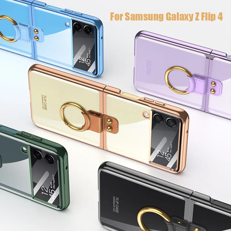For Samsung ZFlip4 Shell Film Phantom Ring Personality Pure Color Simple Transparent PC Hard Case Phone Case
