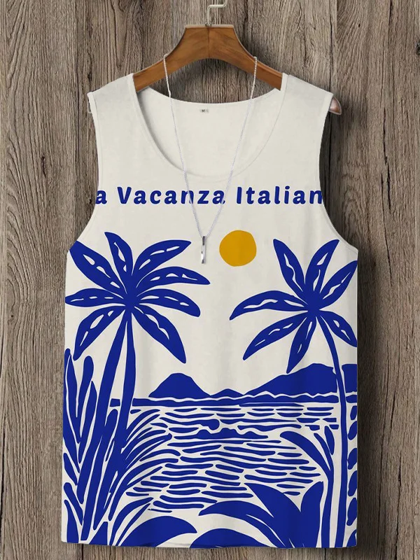 Men's Italian Seaside Scenery Art Printed Tank Top