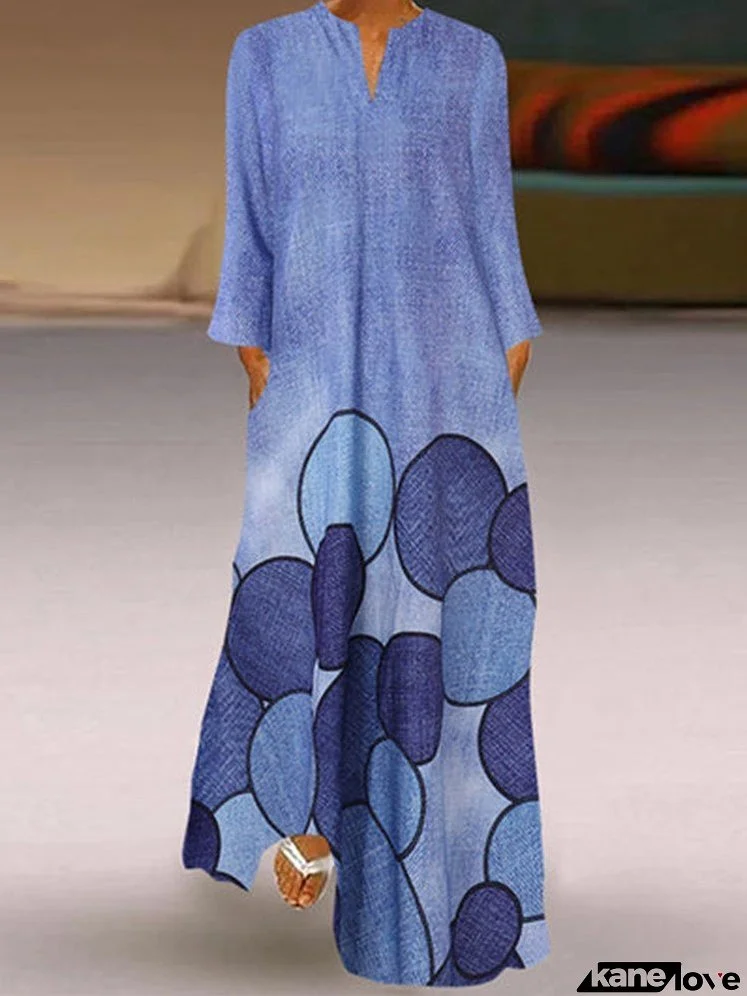 Women's Dresses Vintage Print Pocket Long Sleeve Dress