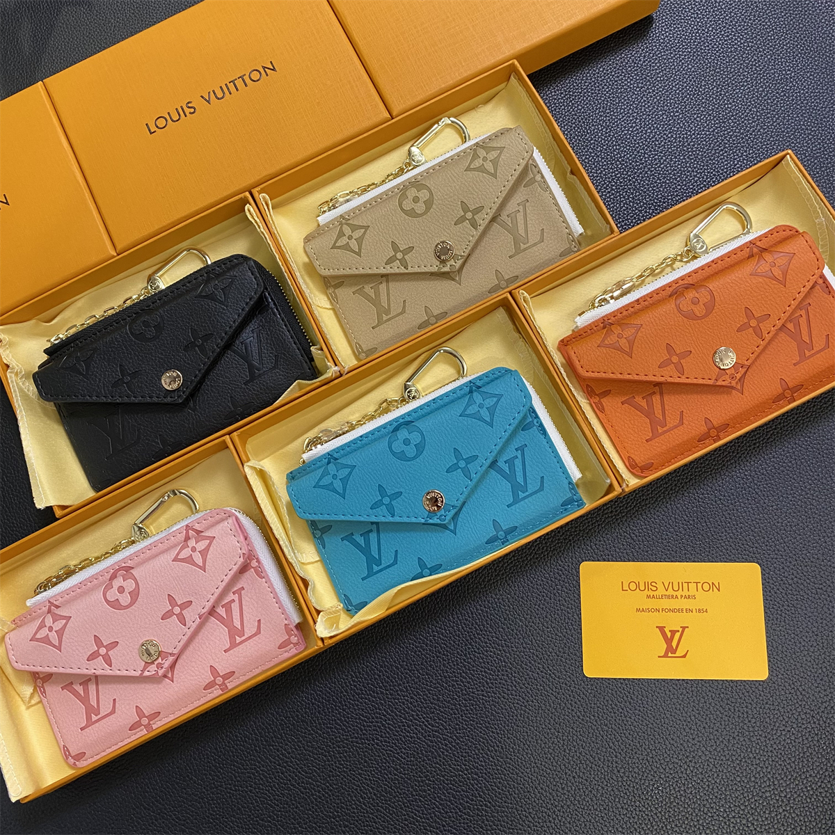 LV Card Holder Coin Zipper Bag Monogram Leather Wallet Gift