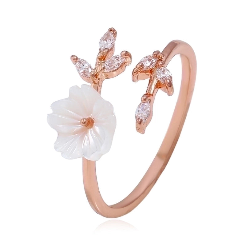 Minimalist Flower Copper Inlay Zircon Open Ring 1 Piece