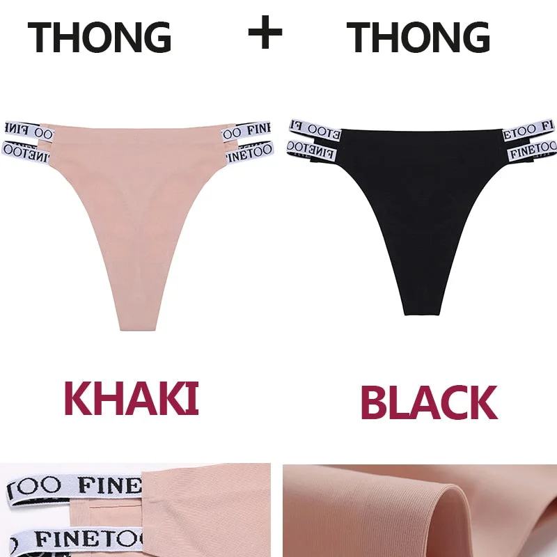2PCS/Set Seamless Women's Thong Sexy Bikini Underwear G-string Letter Lingerie Femme Low-Rise Panties Ice Silk Women Underpants