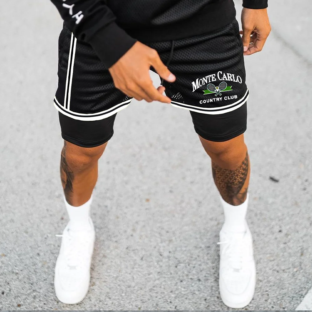 Printed Double Layer Gym Track Shorts