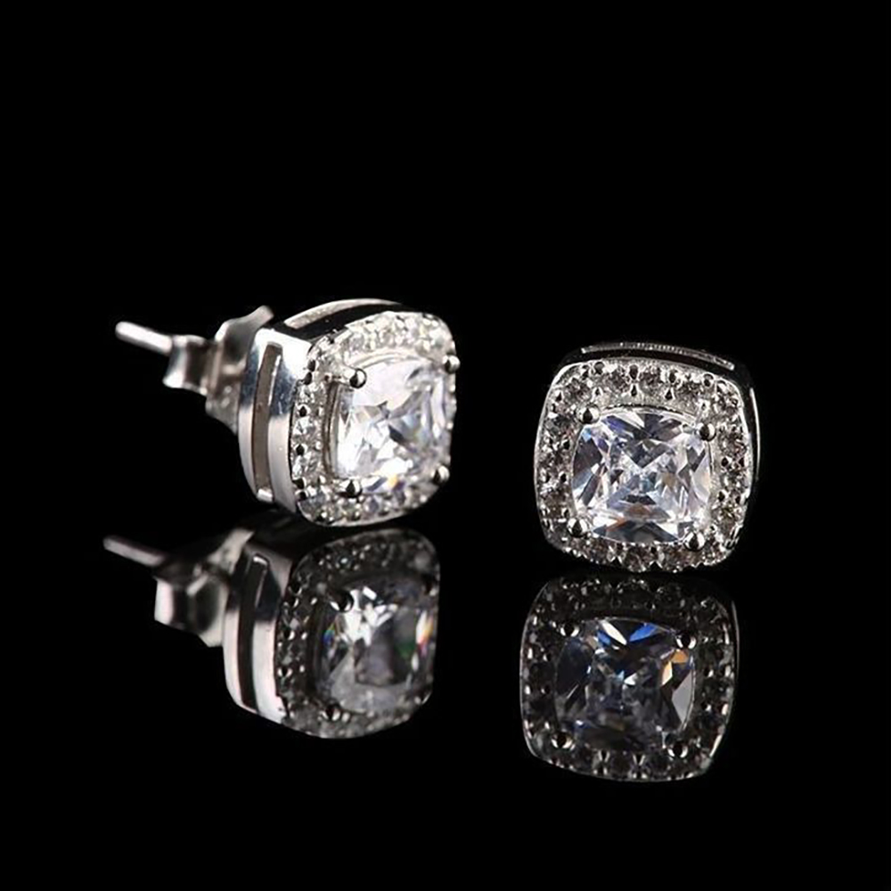 Iced Out Square White/Yellow Zirconia Stud Earrings