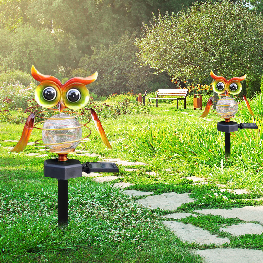 

LED Solar Owl Shape Light Ground Plug-in Iron Glass Lamp Garden Path Decor, 501 Original