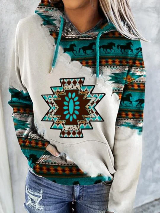 Ladies western ethnic style rhombus printed sweatshirt