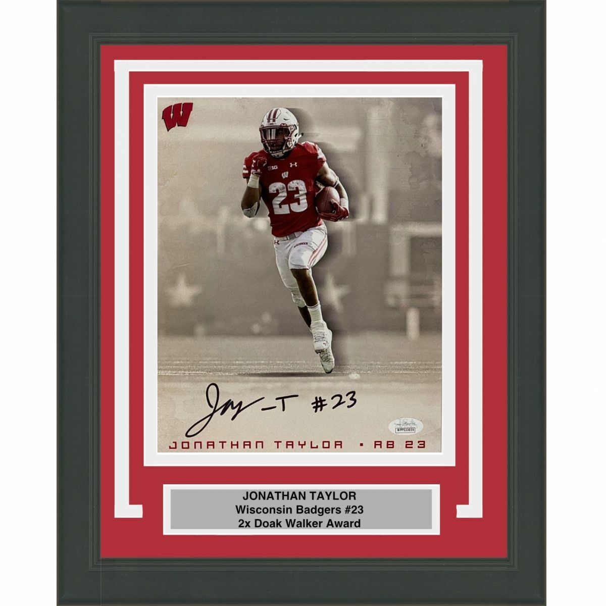 FRAMED Autographed/Signed JONATHAN TAYLOR Wisconsin Badgers 8x10 Photo Poster painting JSA COA 5