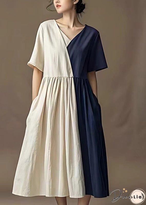 Modern Colorblock Asymmetrical Patchwork Cotton Long Dresses Summer