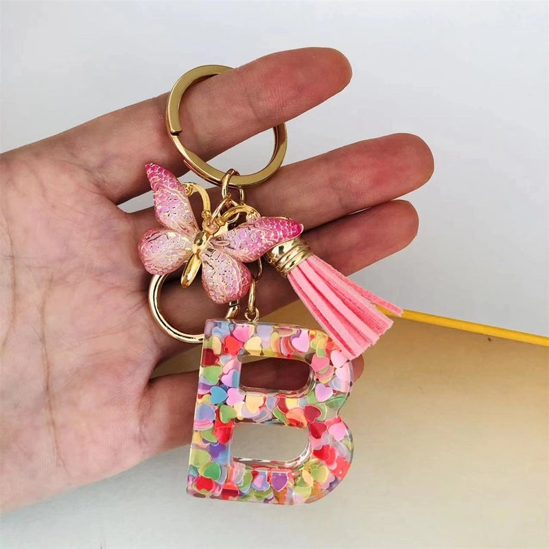 Classic Style Commute Letter Butterfly Resin Unisex Bag Pendant Keychain