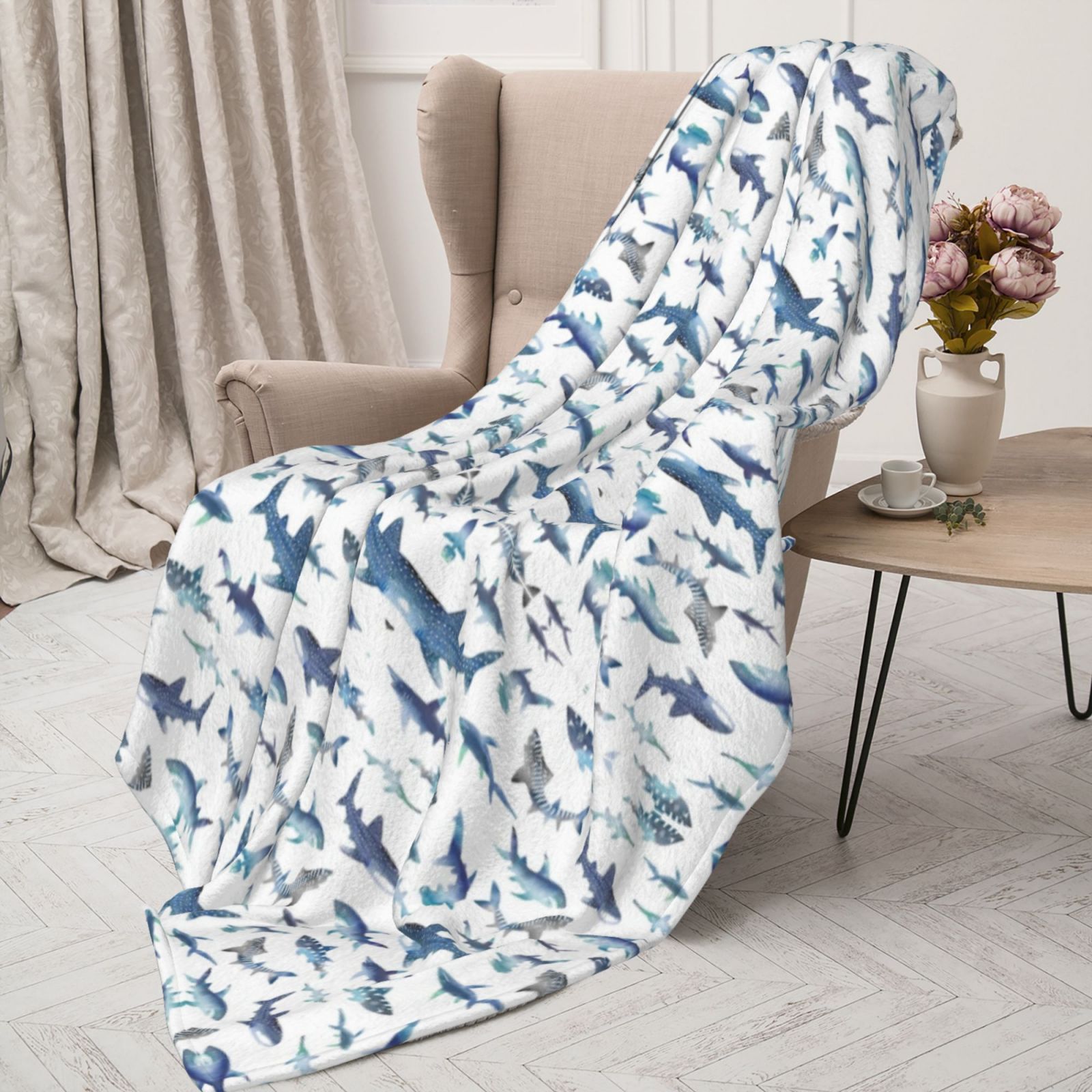 Comstylish Ocean Shark Print Blanket