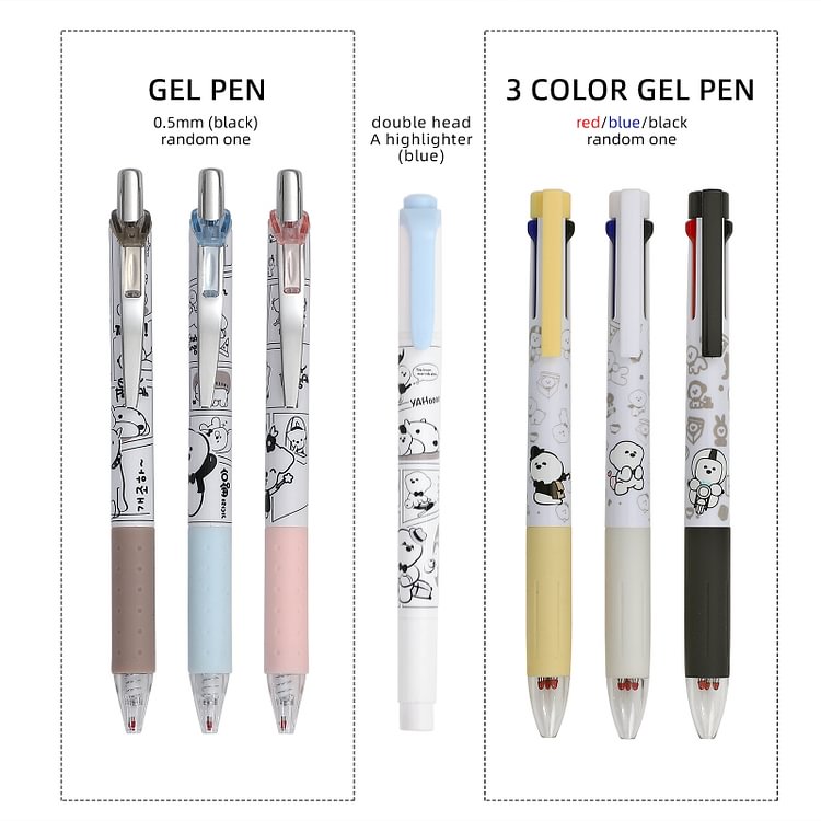 JOURNALSAY 3 Pcs/Set 3-Color Changeable Ink Press Neutral Pens Highlighter