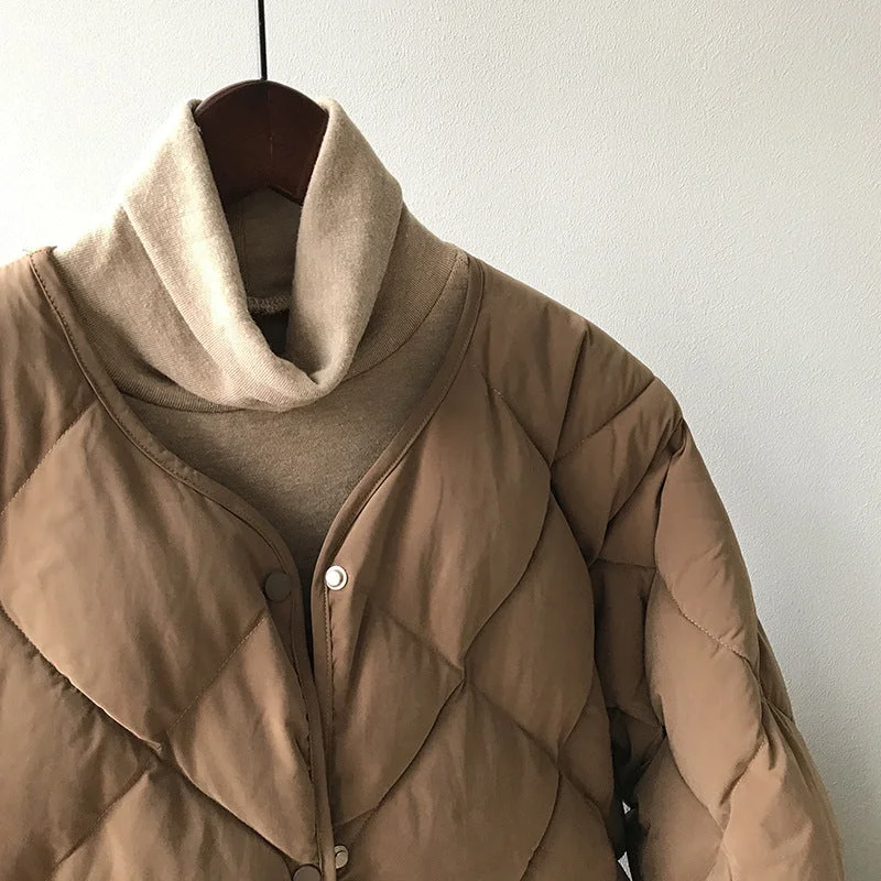 Women Long Sleeve V-neck Solid Color Puffer Coats