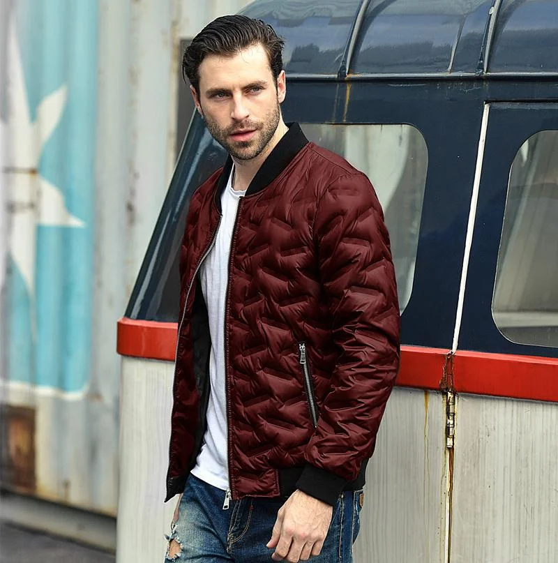 FTLZZ Winter Ultra Light 90% White Duck down Coats Men Casual Jacket Warm Parkas Stand Collar Lettice Outwear