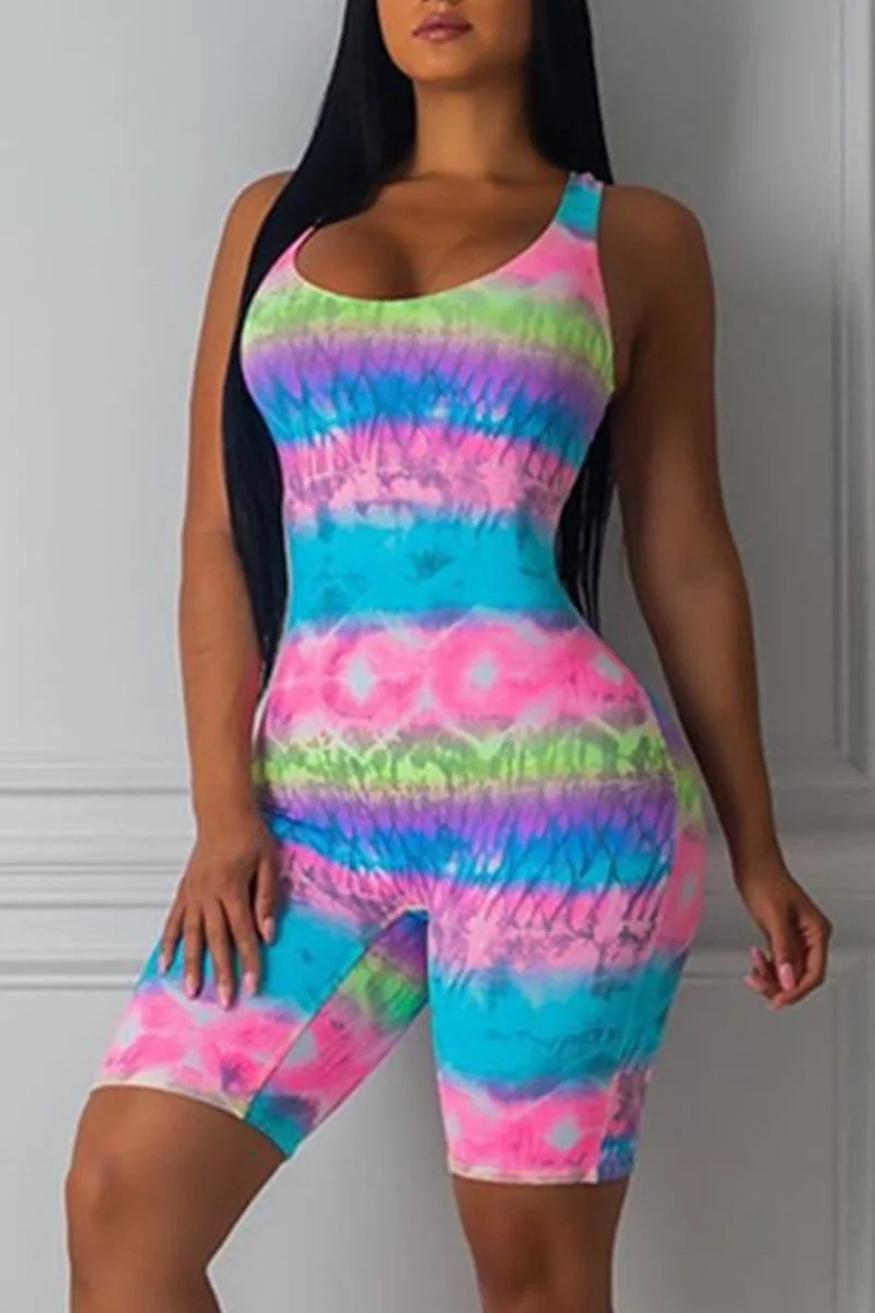 Sexy Tie-Dyed Backless Romper