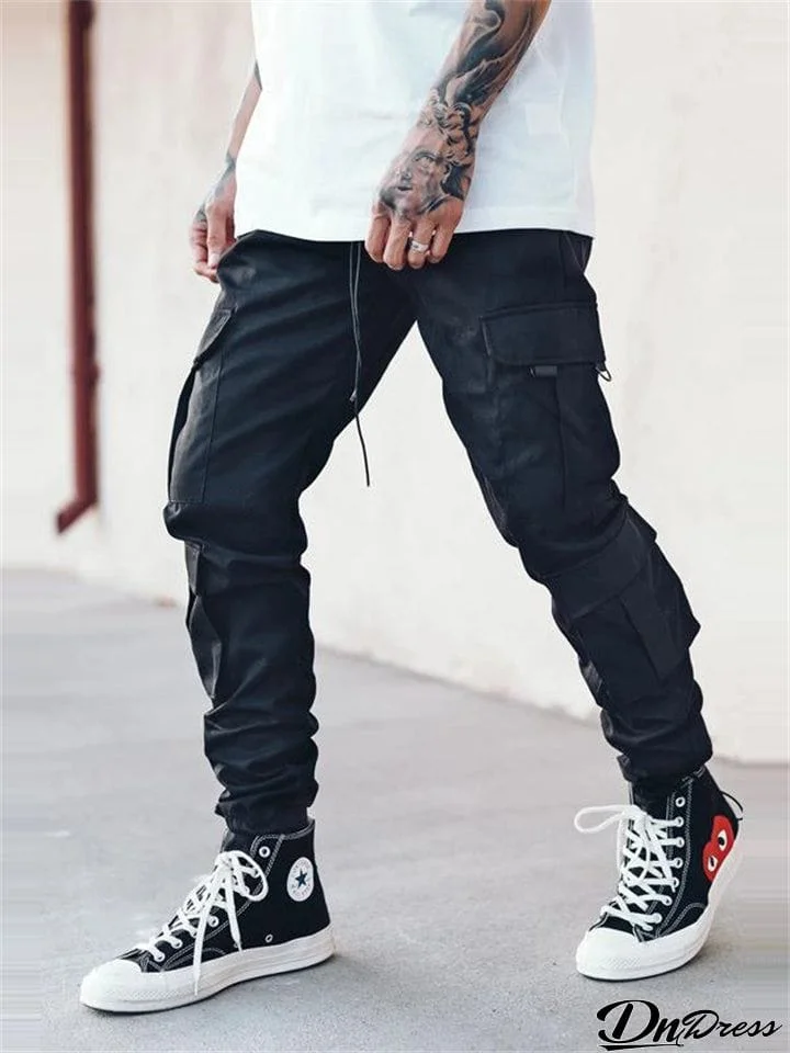 Street Style Multi-Pocket Loose Drawstring Cargo Pants for Men