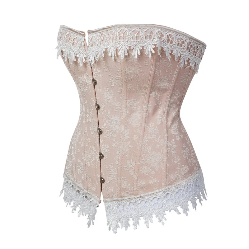 Billionm Corset Bustier with Lace Up Trim Satin Corsets Overbust Costumes Ladies Shaper Victorian Sexy Top Halloween Pink Corsage