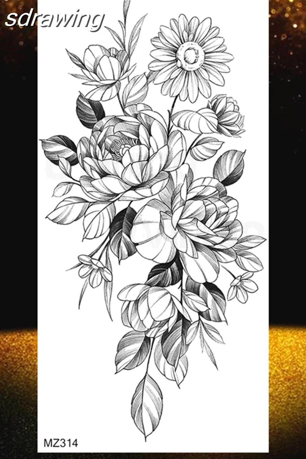  Black Rose Flower Temporary Tattoos Fake Waterproof Tatoo Body Art Arm Leg Floral Peony Bloosom Tattoo Stickers Makeup 928-0