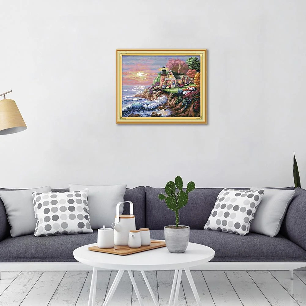 14ct Stamped Cross Stitch - Seaside Lighthouse(44*36cm)