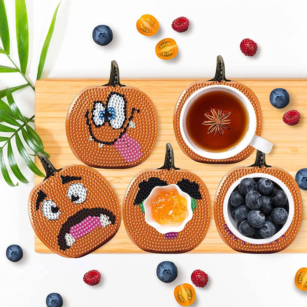 8pcs DIY Odd Pumpkin Diamond Painting Art Coaster Kit Special Shape Drill Diamond Painting