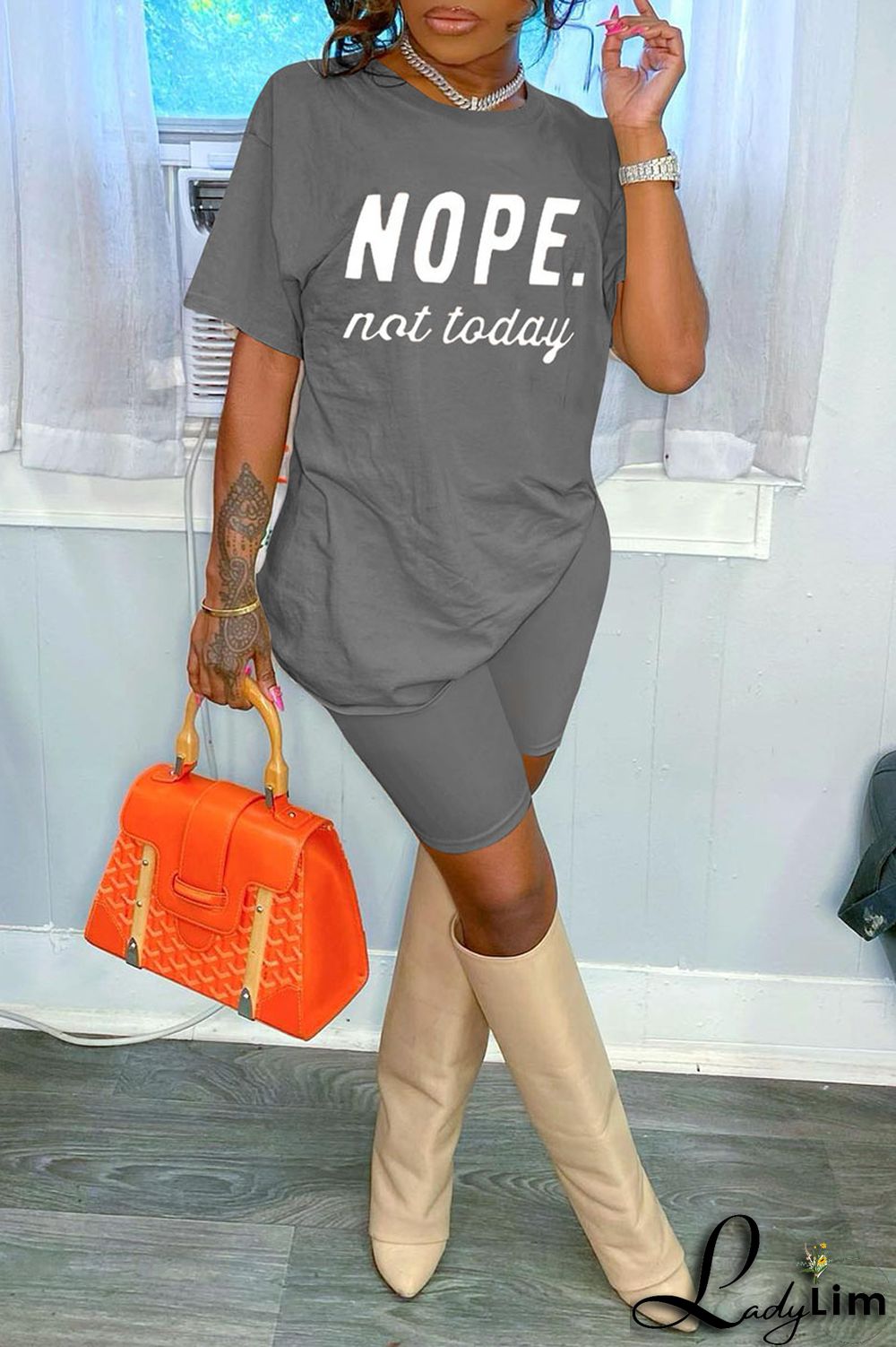 Red Fashion Casual Letter Print Basic O Neck Short Sleeve Two Pieces