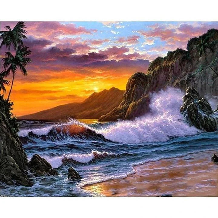 Landscape Wave Paint By Numbers Kits UK With Frame WH2016