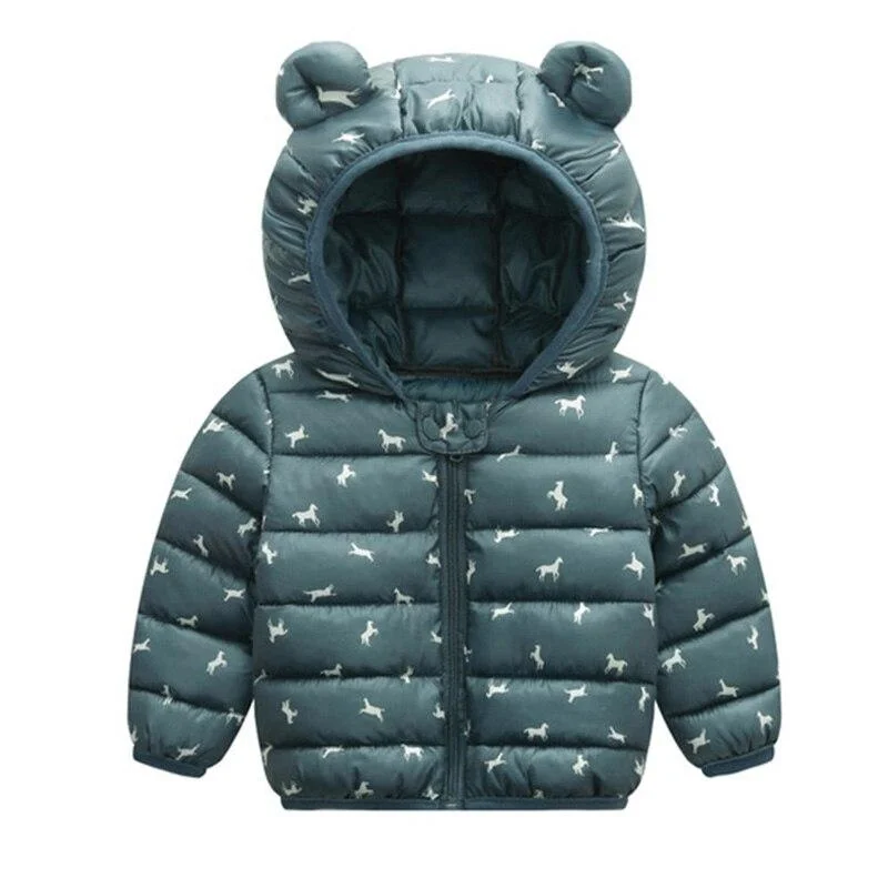 Baby Girls Hooded Down Jackets For Kids Coats Autumn Boys Cartoon Keeping Warm Outerwear Toddler Infant Casual Zipper Clothing