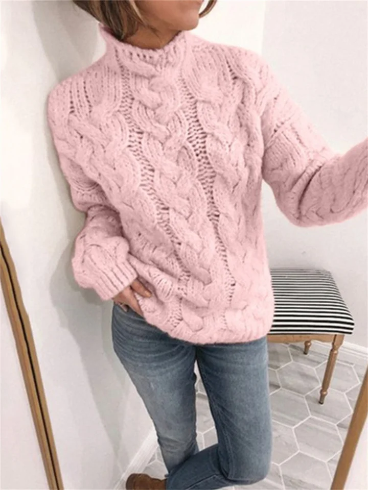 Women's Pullover Sweater Knitted Solid Color Basic Casual Chunky Long Sleeve Sweater Cardigans Turtleneck Fall Winter Yellow Blushing Pink Gray-Cosfine