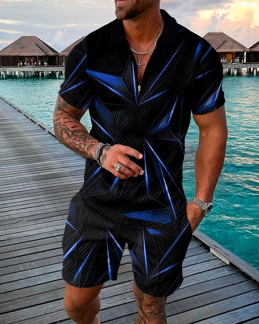 Men's Casual Gradient Polo Shirt Two Piece