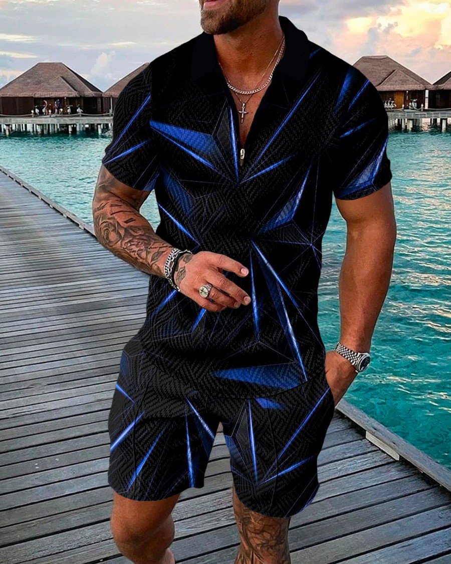 Men's Casual Gradient Polo Shirt Two Piece