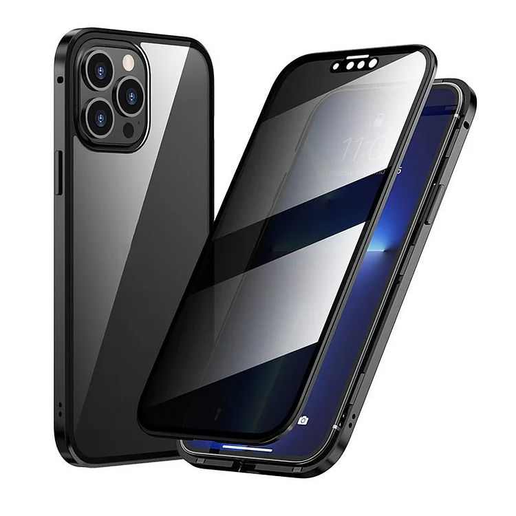 2022 NEW Update Metal Frame Magnetic Double-side Temper Glass Case For iPhone