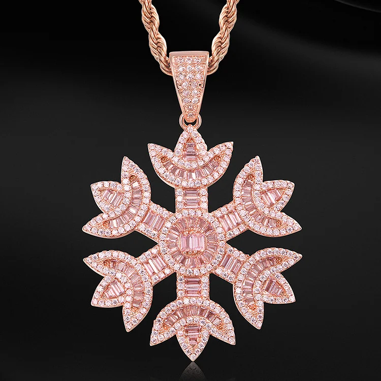 Iced Out Baguette CZ Snowflake Pendant Necklace Jewelry-VESSFUL